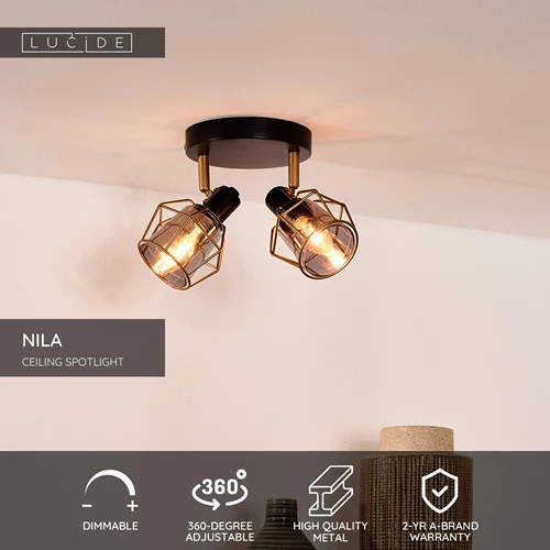 Lucide NILA - Ceiling spotlight - 2xE14 - Black - USP